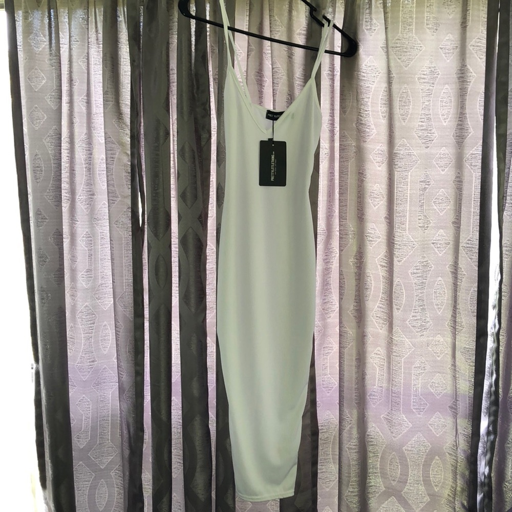 White Ribbed Plunge Midi Dress